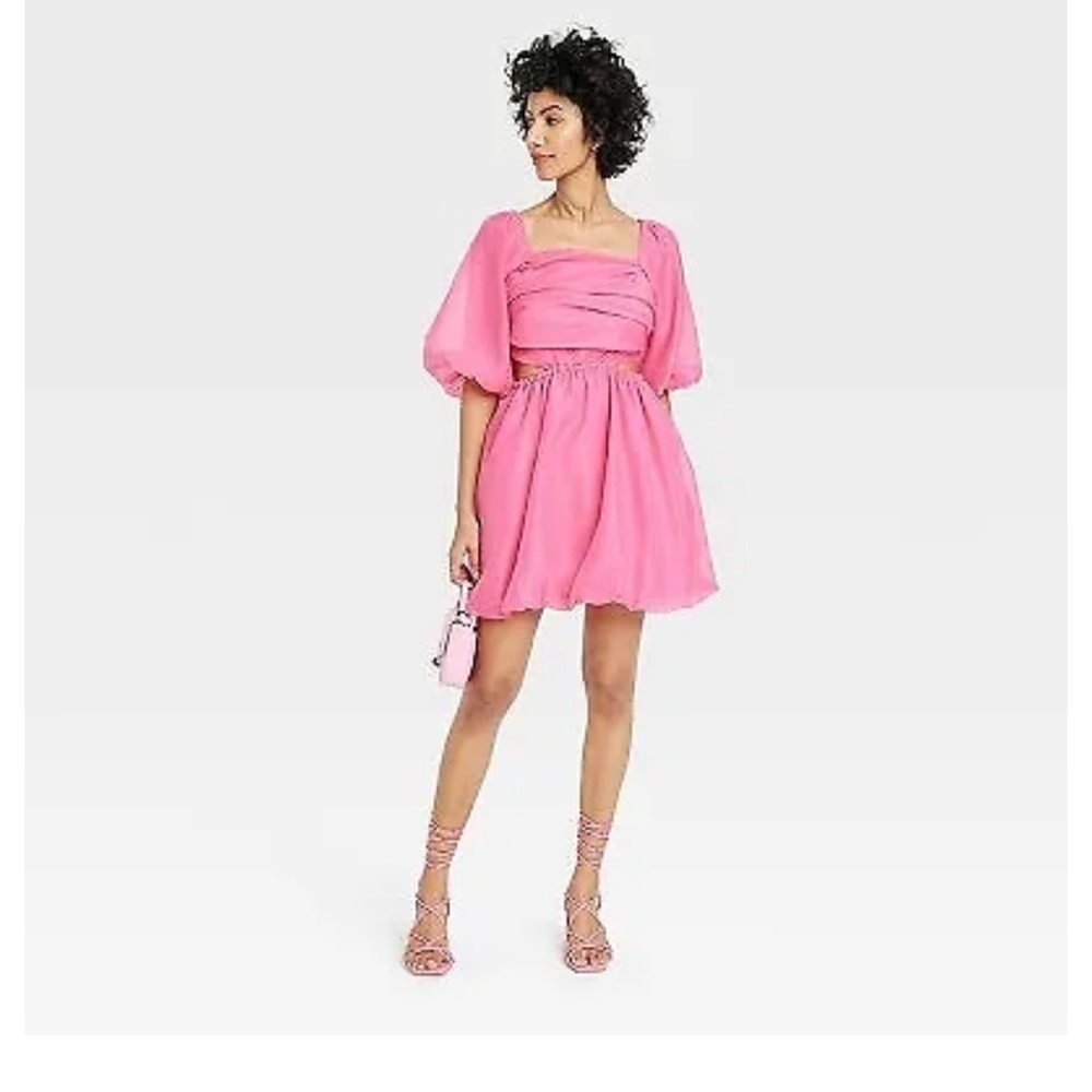 Women's Puff Short Sleeve Cut Out Bubble A-Line Dress - A New Day
